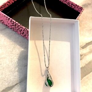 Jade teardrop pendant on 925 sterling 18” chain. Pendant approx 1”